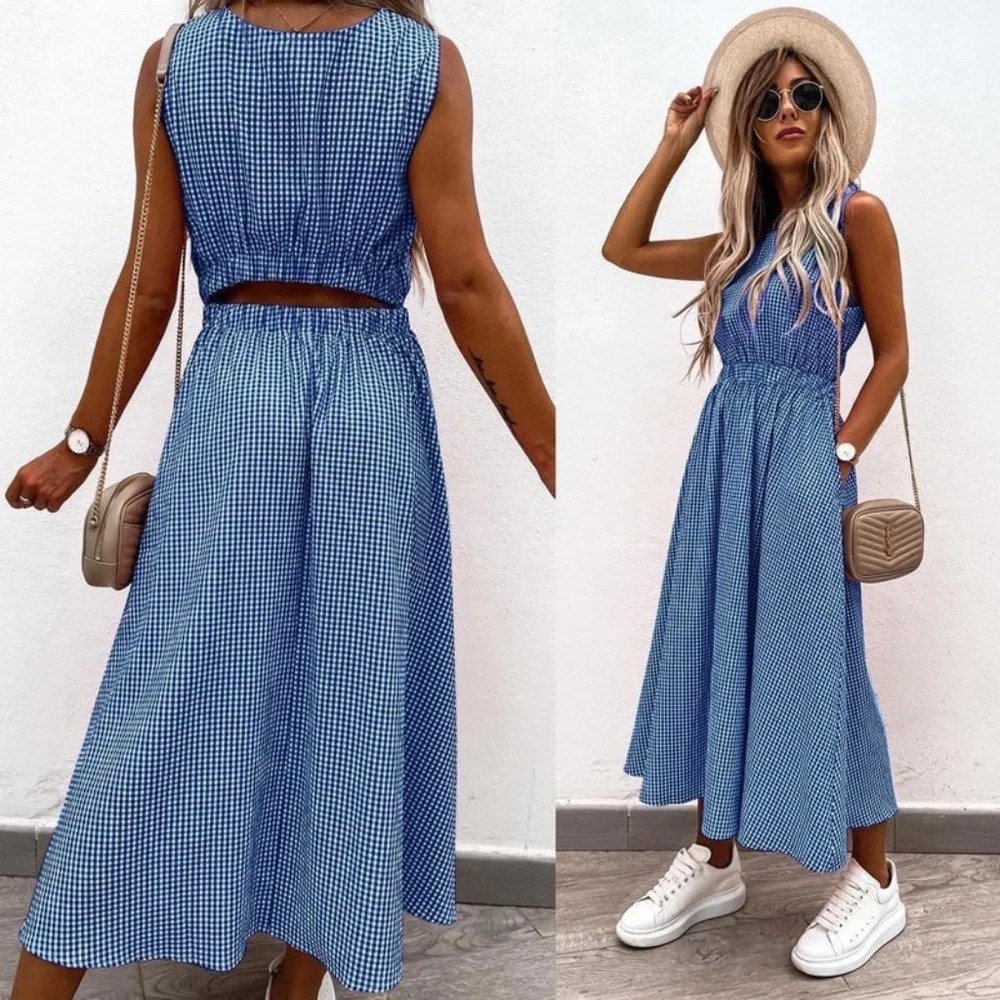 Summer Gingham Sleeveless Dress Size M
